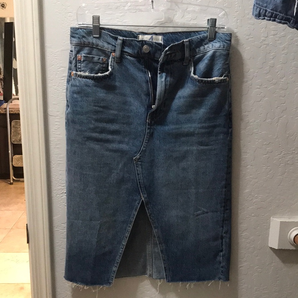 Free People Denim Pencil Skirt Indigo Blue 4 NWT